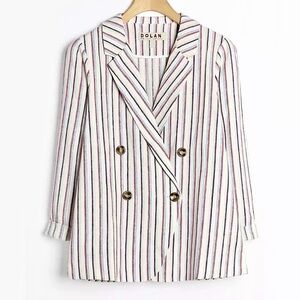 Anthropologie 2X Dolan Striped Linen Double-Breasted Blazer Jacket